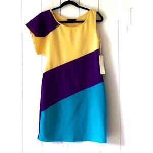 NWT Gygess One Sleeve Colourblock Turkish Midi Dress Size 40 Size 10